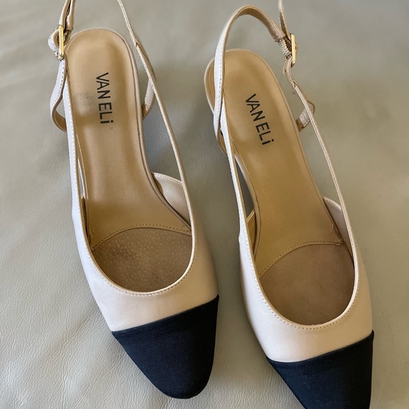 Vaneli Women's Aliz Cream and Black Slingback Shoes - Picture 2 of 5